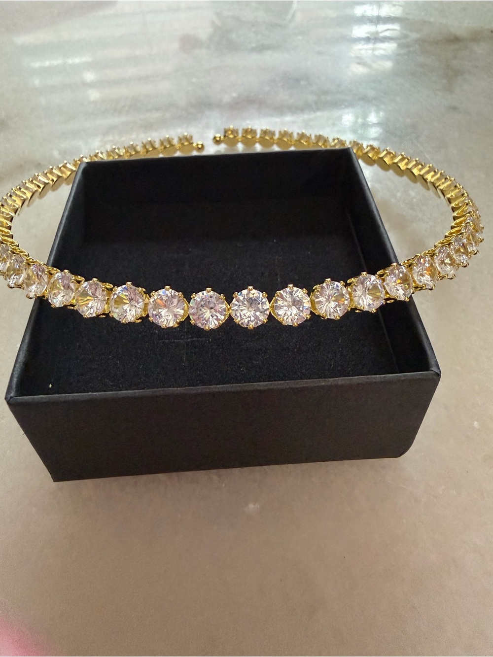 Gold tone Crystal Tennis Necklace - Elegant Women's Jewelry